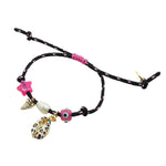 Dana Levy black nautical cord bracelet with colourful lucky charms on a white background.