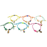 Dana Levy set of colourful nautical cord bracelets with various lucky charms on a white background.