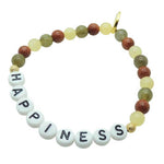 Dana Levy Beaded personalised gemstone bracelet with 'HAPPINESS' beads on a white background