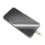 Dana Levy clear iphone case with metal phone charm strap card on a white background.