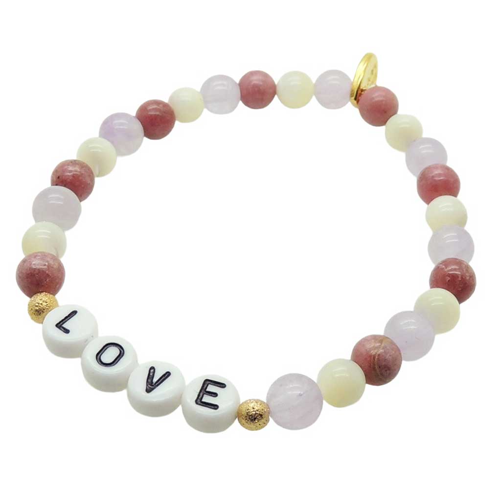 Dana Levy Personalised beaded gemstone bracelet with 'LOVE' beads on a white background