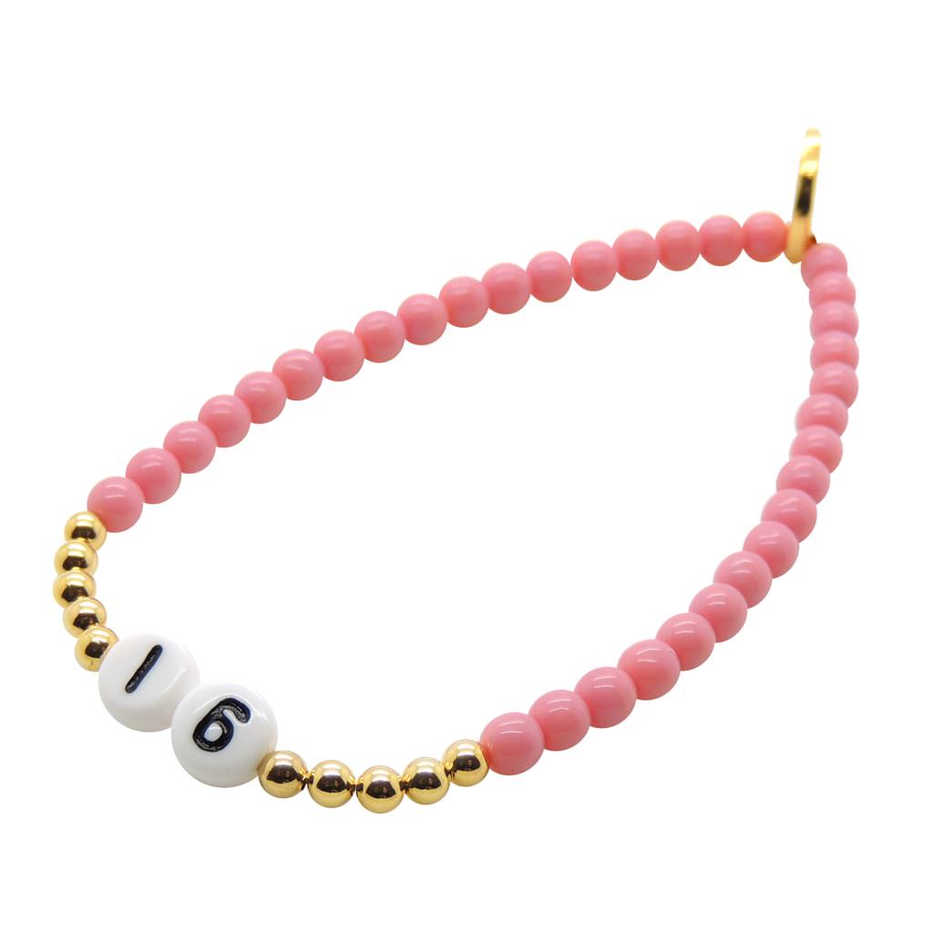 Dana Levy Milestone Number Charm Glass Bead Bracelet - 16 Gold Pink