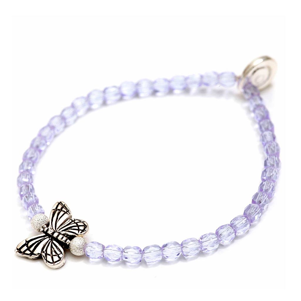 Dana Levy Butterfly Charm Faceted Glass Bead Bracelet - Antique Silver Lilac