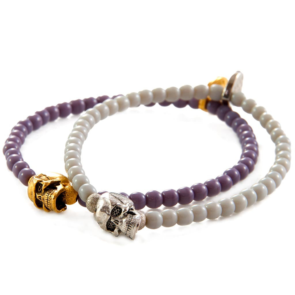 Dana Levy Skull Charm Glass Bead Bracelet - Gold & Silver