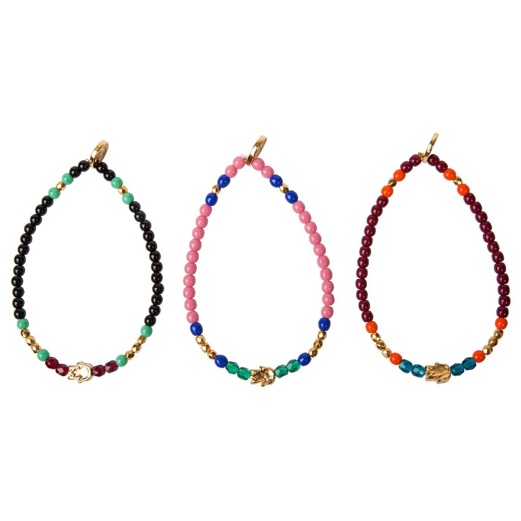 Dana Levy Solid Mini Hamsa Hand Charm Glass Bead Mix Bracelet - Gold x 3 
