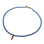 Dana Levy Cornicello Horn Charm Glass Rocaille Bead Necklace - Antique Gold / Cobalt Blue