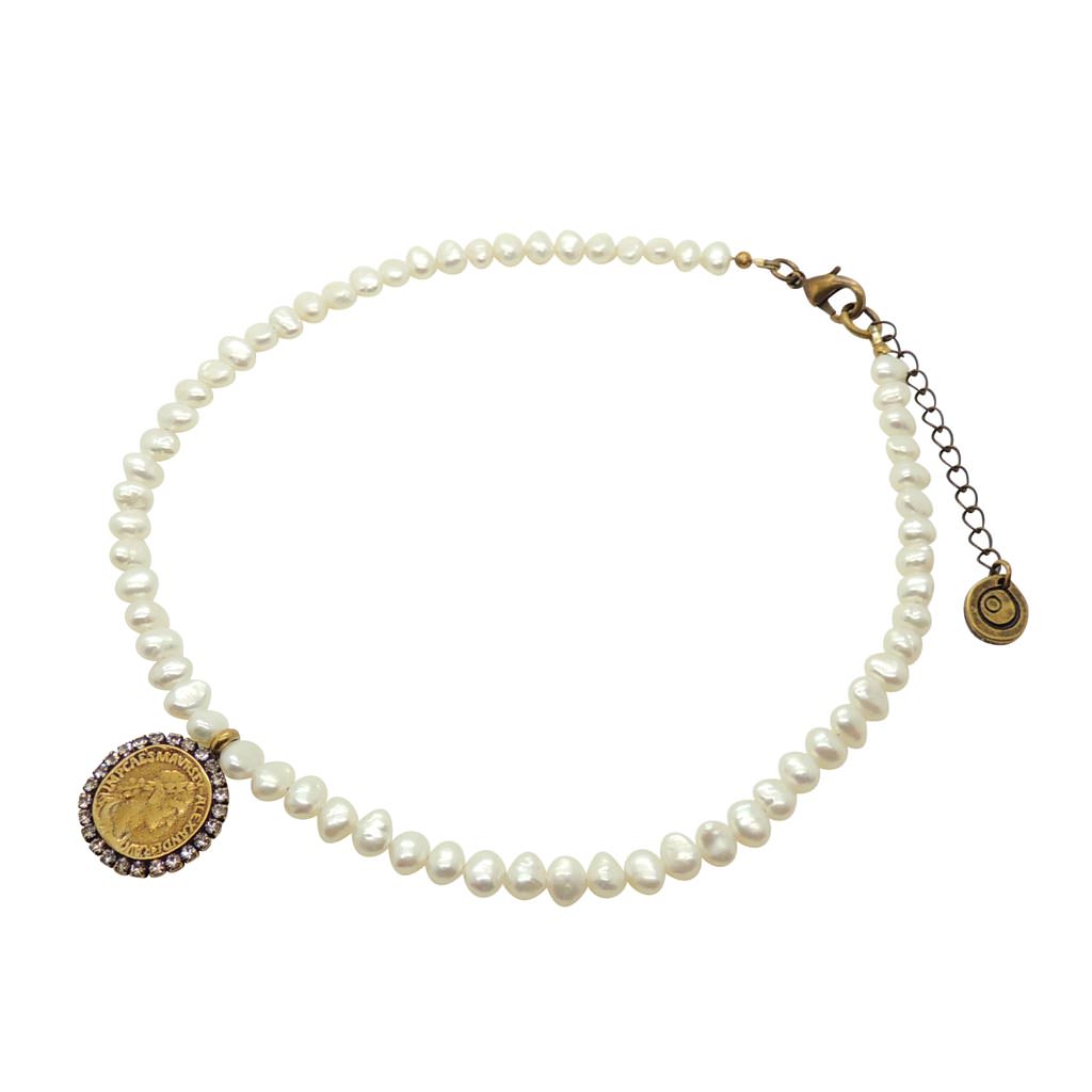 Dana Levy Roman Coin Pearl Choker - Antique Gold