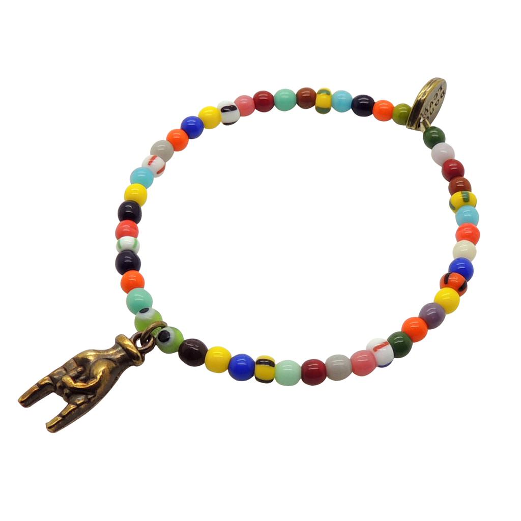 Dana Levy Mano Cornuto Hand Charm Balagan Glass Bead Bracelet - Antique Gold