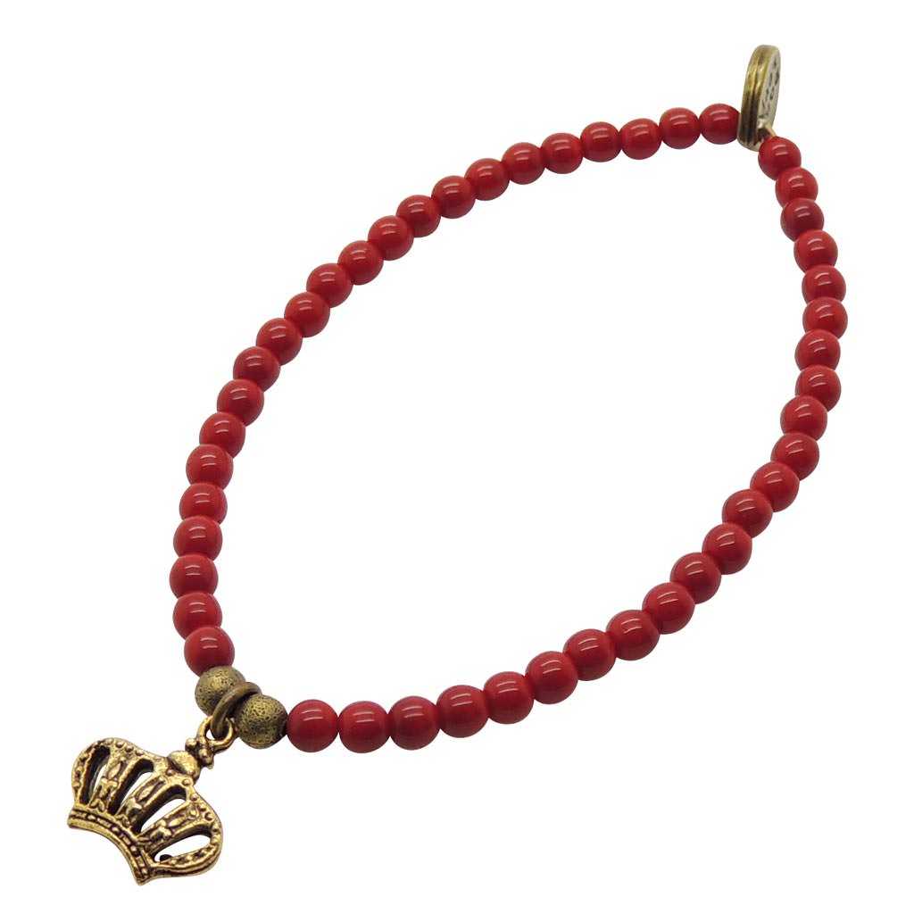 Dana Levy Limited Edition Crown Charm Glass Bead Bracelet - Antique Gold Red