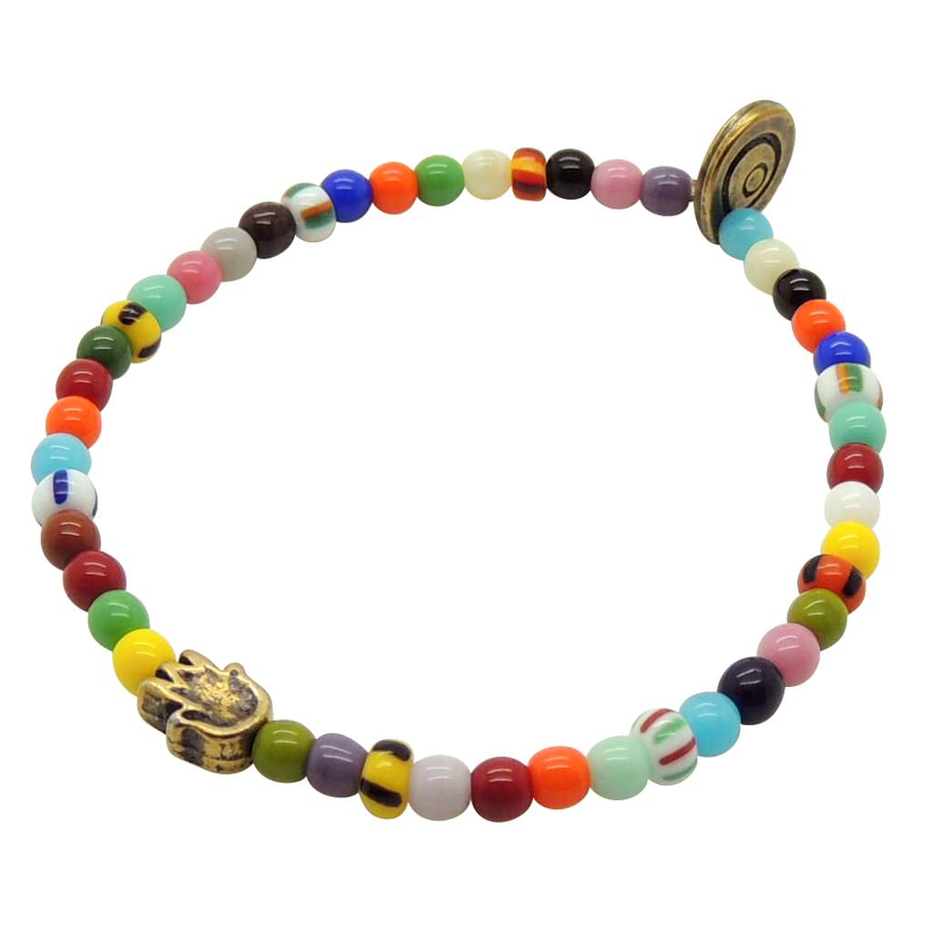 Dana Levy Solid Mini Hamsa Hand Charm Balagan Glass Bead Bracelet - Antique Gold