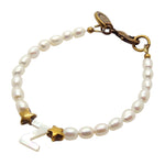 Dana Levy Mother of Pearl Initial Alphabet Star Charm Freshwater Pearl Bracelet - Z Antique Gold