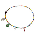 Dana Levy 5 Lucky Charms Balagan Glass Bead Necklace - Antique Silver Plate