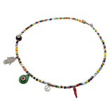 Dana Levy 5 Lucky Charms Balagan Glass Bead Necklace - Antique Silver Plate