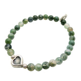 Dana Levy Heart Charm Gemstone Bracelet - Antique Silver with Moss Agate