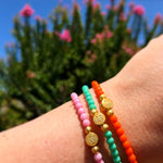 Dana Levy Smiley Charm Glass Bead Bracelet - Pink Aqua Orange Trio
