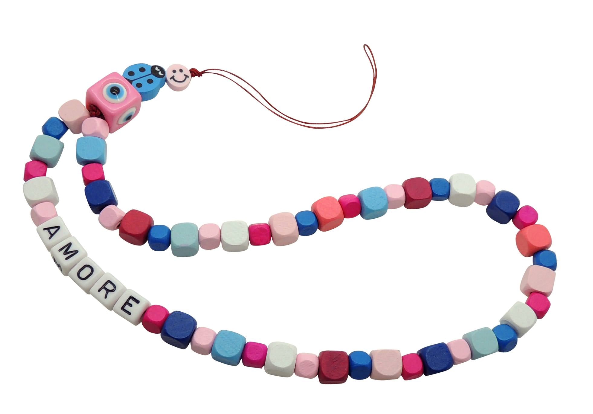 Dana Levy Personalised Maxi Alphabet Wood Cube Phone Strap - Muted Pastels Mix