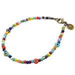 Dana Levy Multicolour Mini Evil Eye Charm Balagan Glass Bead Anklet - Antique Gold