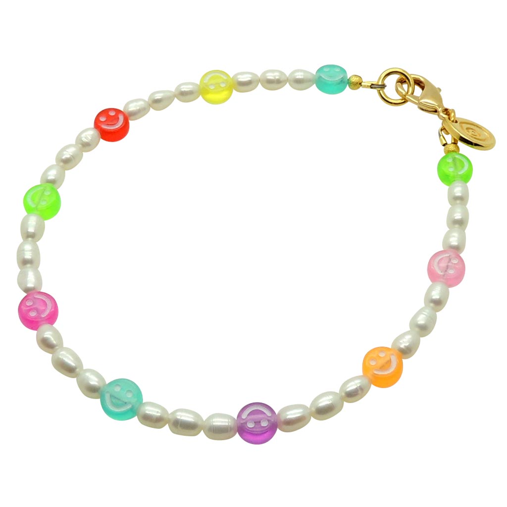 Dana Levy Multicolour Mini Smiley Charm Freshwater Pearl Anklet - Gold Plate