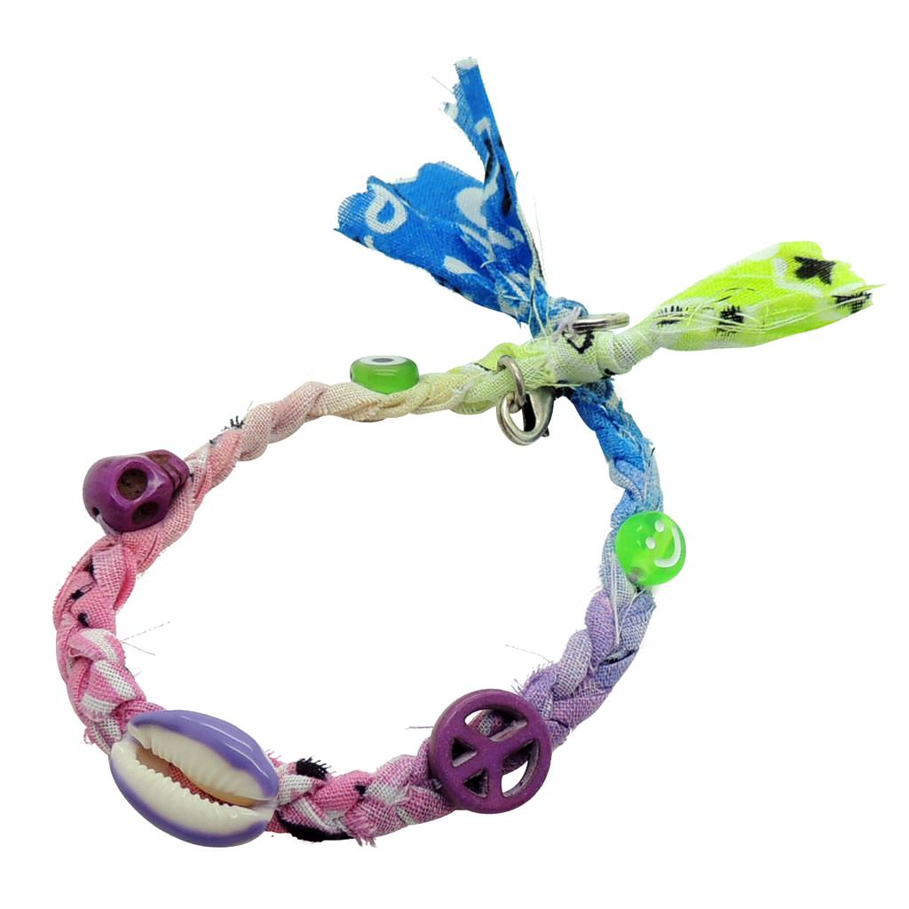 Dana Levy Beach Charms Bandana Braid Anklet - Blue/Lilac/Pink/Green – Purple Charms