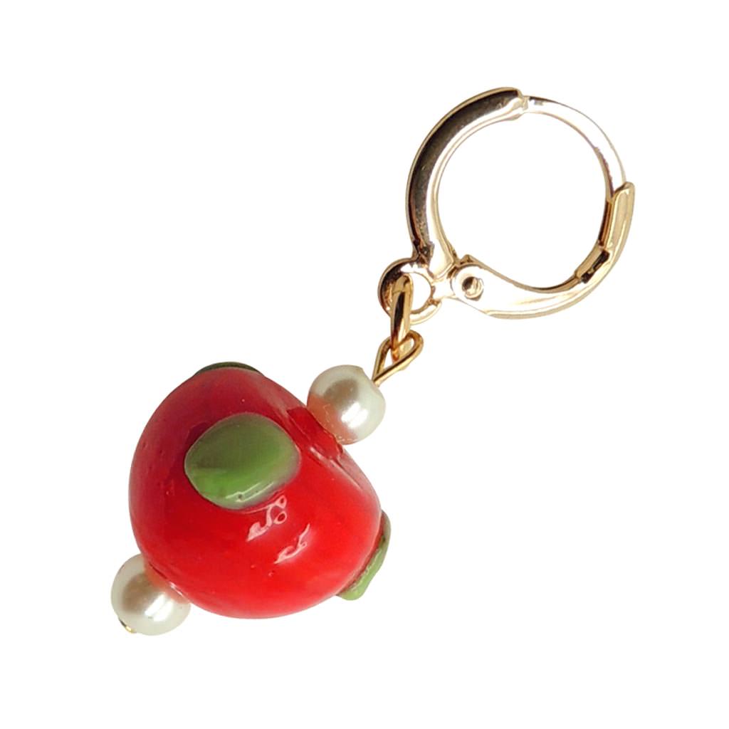 Dana Levy Pearl Fruit Charm Huggie Earring - Apple