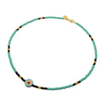 Dana Levy Ceramic Evil Eye Charm Glass Bead Mix Necklace - Pearl Aqua Eye / Aqua-Black-Dark Orange