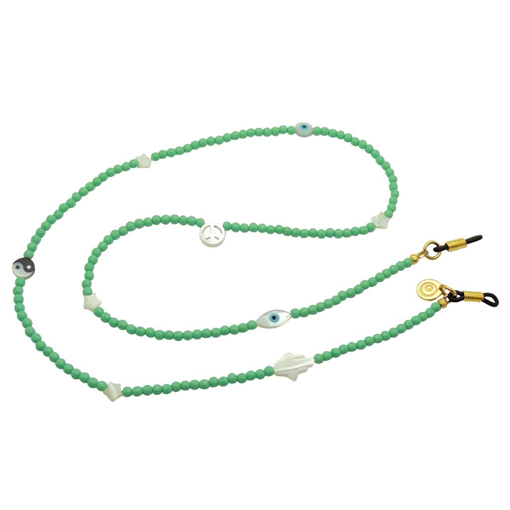 Dana Levy Mother of Pearl Lucky Charms Beaded Glasses Chain - Aqua / Gold Plate