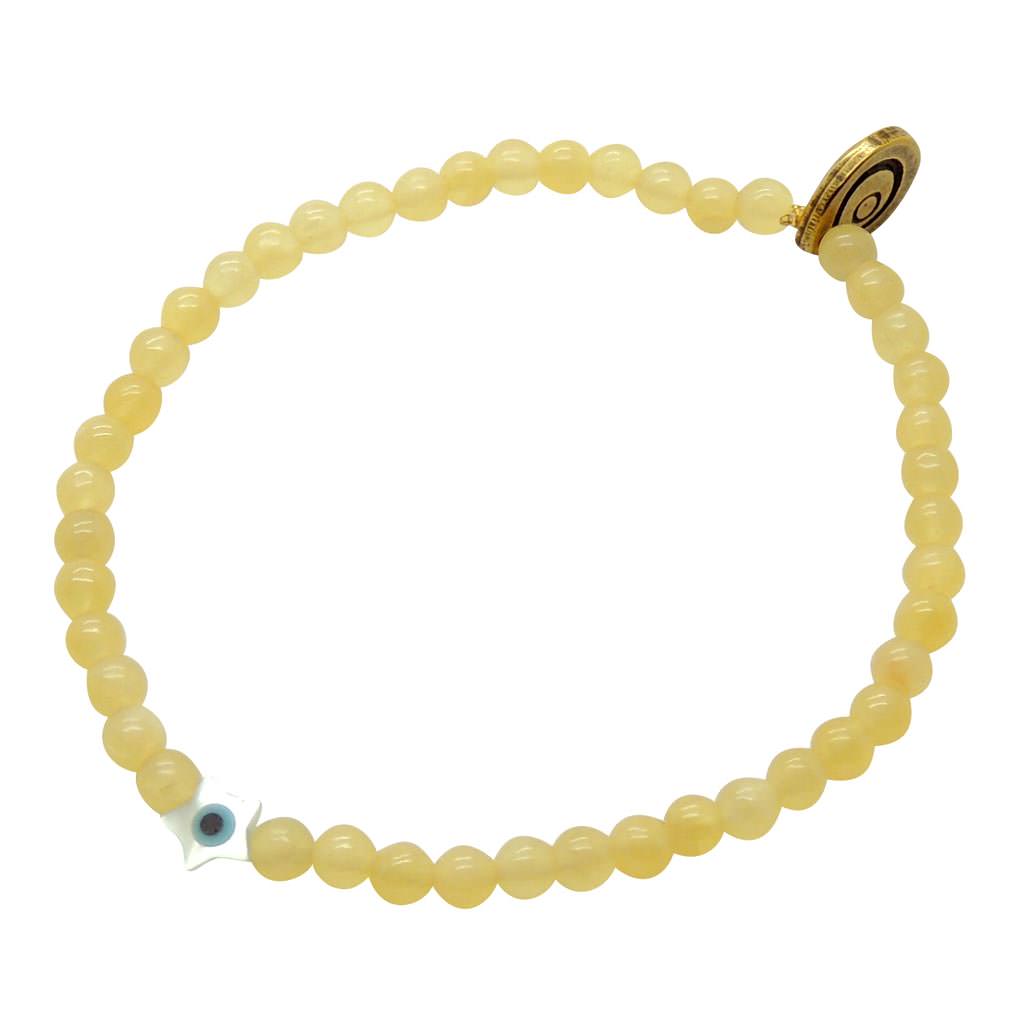 Dana Levy Mini Mother of Pearl Evil Eye Star Charm Gemstone Bracelet - Aragonite