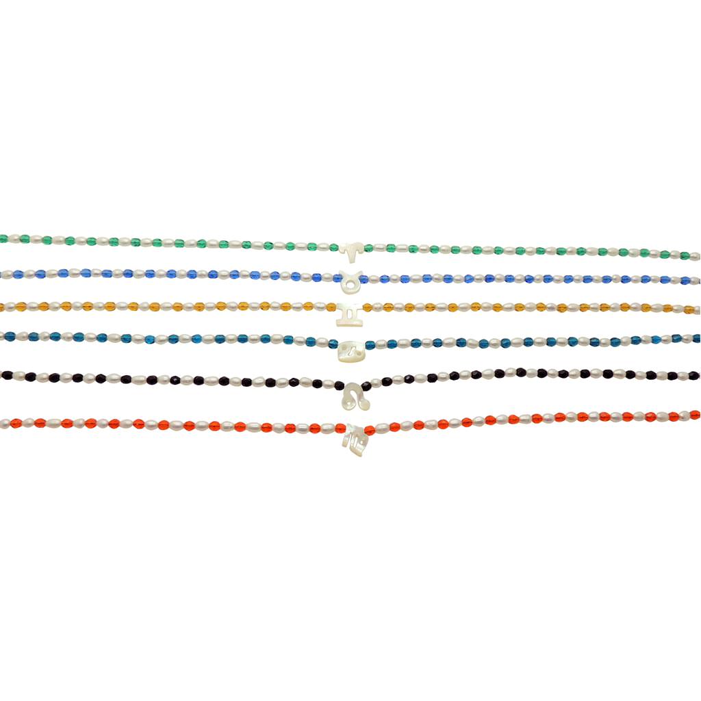 Dana Levy Mother of Pearl Shell Zodiac Symbol Freshwater Pearl Faceted Crystal Bead Duo Necklace - Aries to Virgo