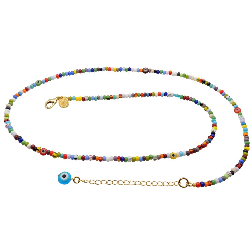 Dana Levy Multicolour Evil Eye Charm Balagan Glass Bead Belly Chain - Turquoise Eye Gold Plate