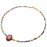 Dana Levy Multicolour Evil Eye Nugget Charm Balagan Glass Bead Necklace - Opaque Terracotta