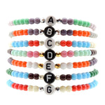 Dana Levy Initial Alphabet Letter Charm Glass Bead Bracelet - Black White A to G Stack