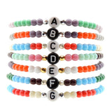 Dana Levy Initial Alphabet Letter Charm Glass Bead Bracelet - Black White A to G Stack