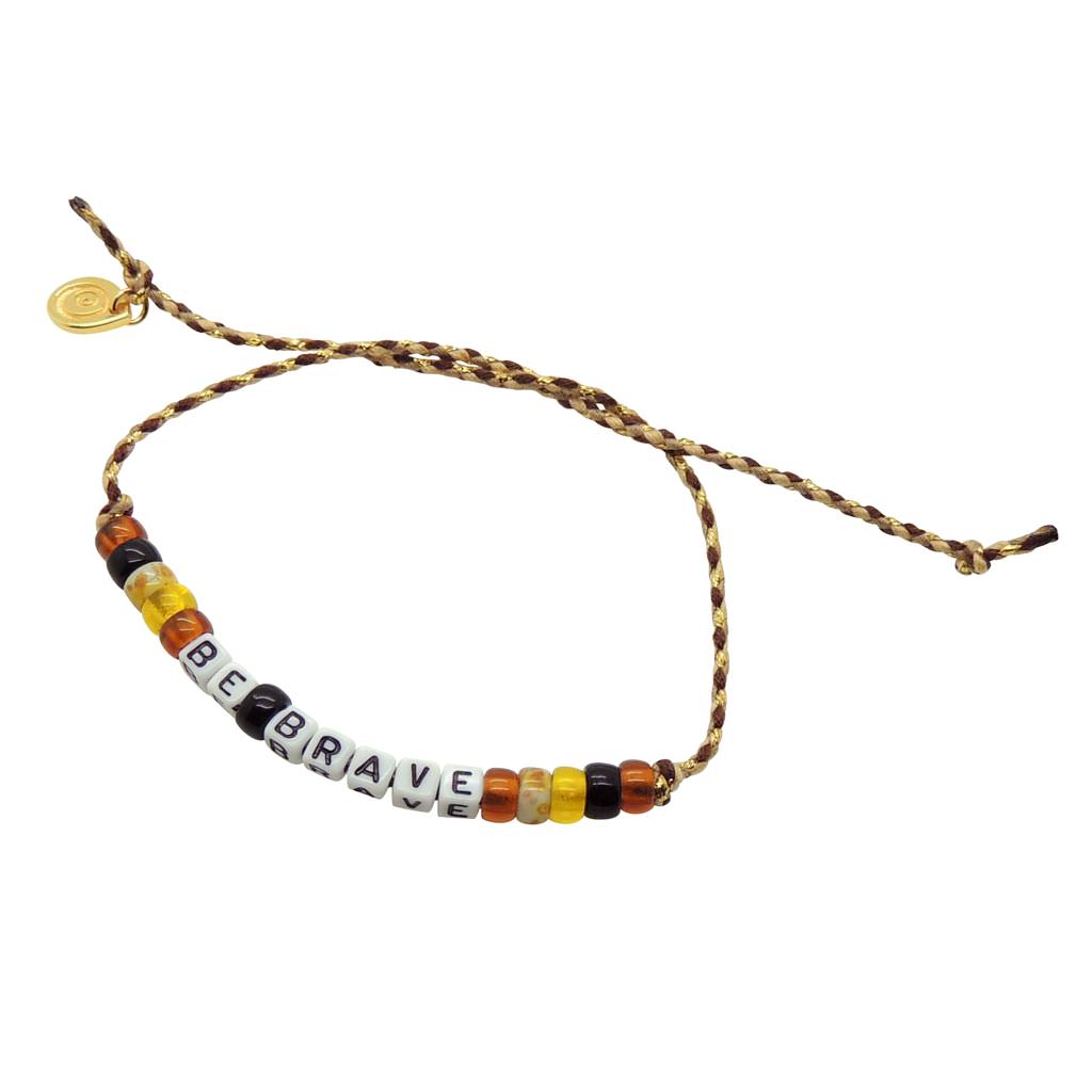 Dana Levy Mini Personalised Alphabet Cube Glass Candy Bead Braid Cord Bracelet - Be Brave / Coffee Brown Beige Cord