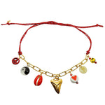 Dana Levy Treasure island Lucky Charms Nautical Cord Necklace - Red