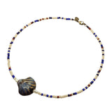 Dana Levy Porcelain Seashell Charm Glass Rocaille Bead Mix Necklace - Blue/Brown/Cream