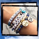 Dana Levy Personalised Name Alphabet Cube Charm Satin Cord Bracelet - Believe in Miracles Wrist Stack