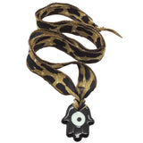 Dana Levy Multicolour Glass Hamsa Hand Amulet Wild Silk Ribbon Necklace - Black Hamsa Brown Leopard Print Cord Brown Trim