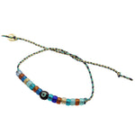 Dana Levy Limited Edition Enamel Initial Charm Candy Bead Braid Bracelet - Black Letter O -Navy / Beige / Teal