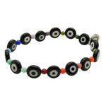 Dana Levy Rainbow Glass Evil Eye Charm Bracelet - Black Evil Eye Antique Silver Plate