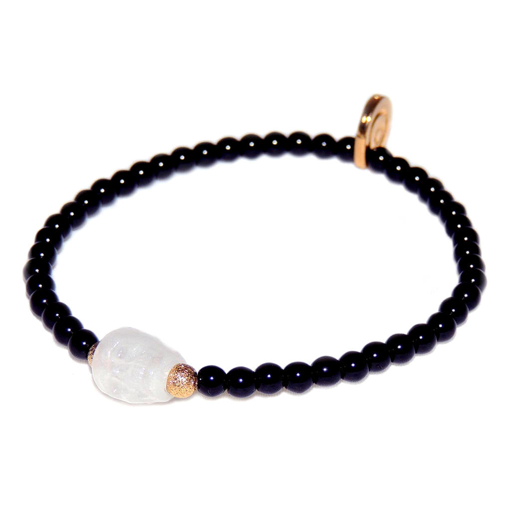 Dana Levy Glow in the Dark Skull Mono Charm Glass Bead Bracelet - Black