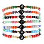 Dana Levy Initial Alphabet Letter Charm Glass Bead Bracelet - Black A to G Stack