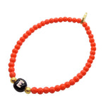 Dana Levy Limited Edition Enamel Initial Charm Glass Bead Bracelet - Black E Coral Glass Bead