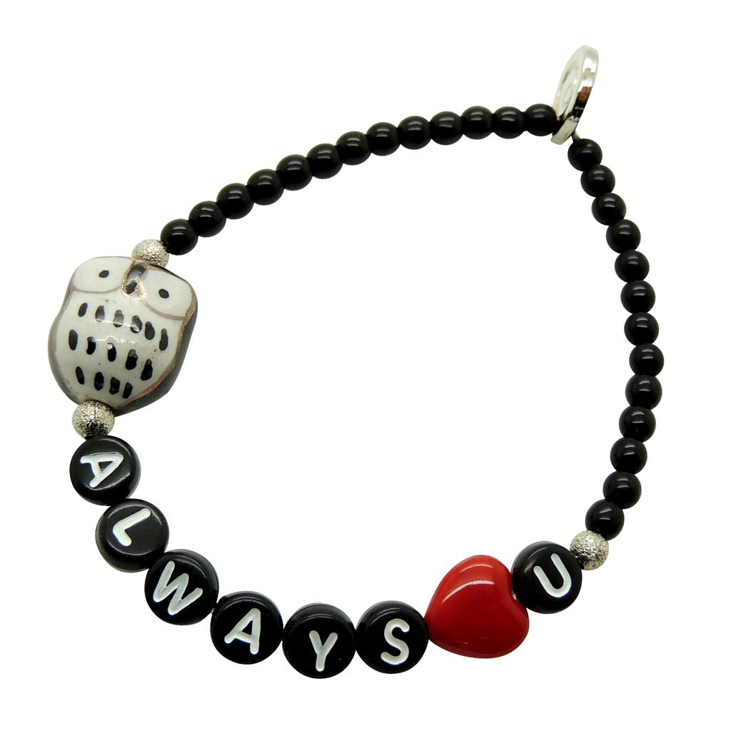 Dana Levy Owl Always Love You Charm Glass Bead Bracelet - Black