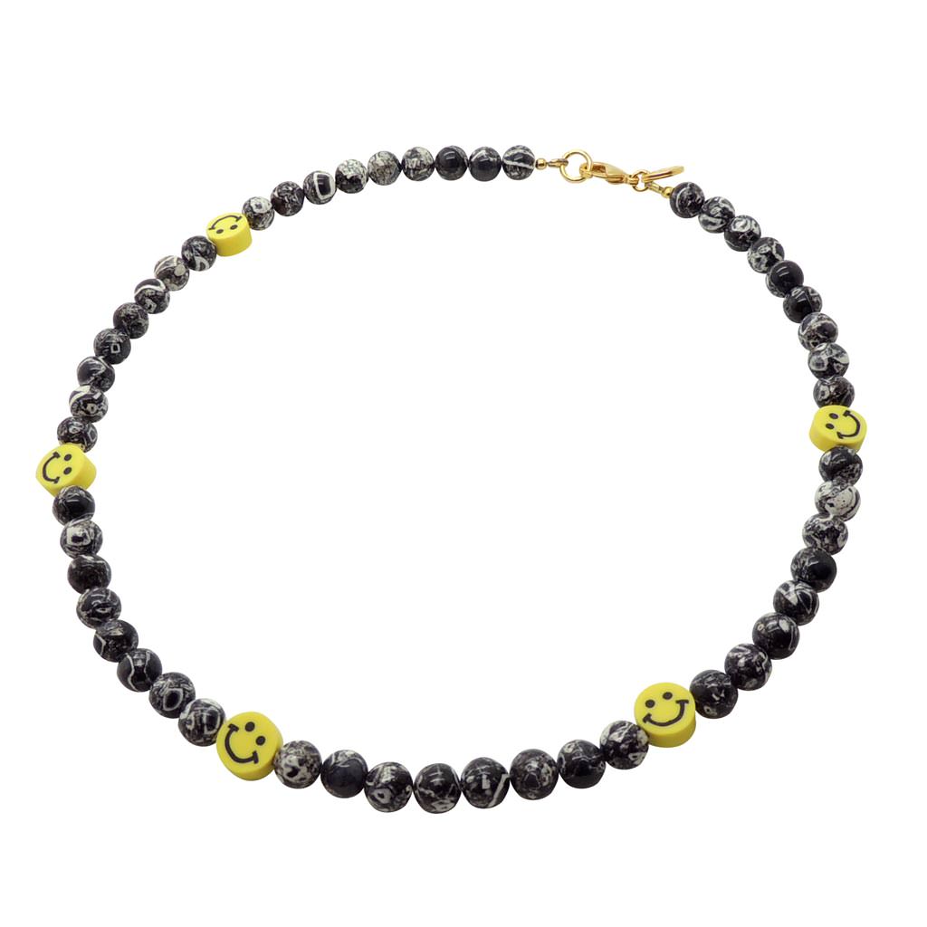 Dana Levy Smiley Charm Tie Dye Gemstone Bead Necklace - Black 