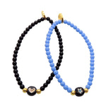 Dana Levy Limited Edition Enamel Initial Charm Glass Bead Bracelet - Black Heart Black Glass Bead and Black Star Cornflower Blue Glass Bead