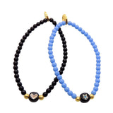 Dana Levy Limited Edition Enamel Initial Charm Glass Bead Bracelet - Black Heart Black Glass Bead and Black Star Cornflower Blue Glass Bead