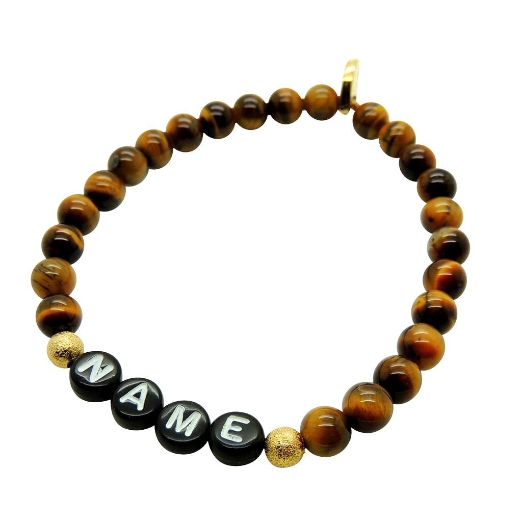 Dana Levy Men's Personalised Name Alphabet Gemstone Bead Bracelet - Tiger Eye