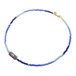 Dana Levy Enamel Evil Eye Barrel Charm Glass Rocaille Bead Mix Necklace - Blue