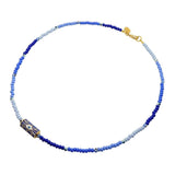 Dana Levy Enamel Evil Eye Barrel Charm Glass Rocaille Bead Mix Necklace - Blue