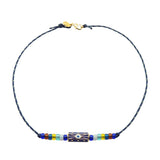 Dana Levy Enamel Evil Eye Barrel Charm Nautical Cord Necklace - Blue Evil Eye / Navy Cord